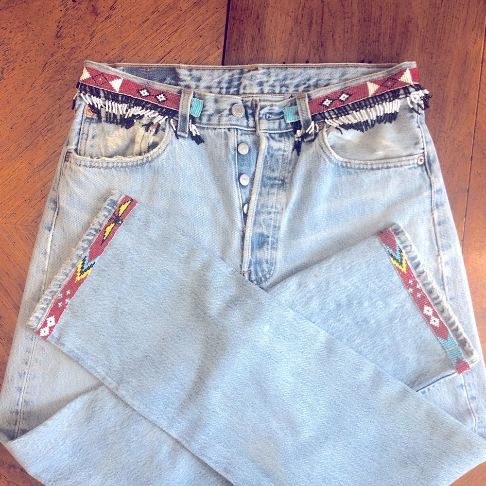BUZZ18 lk REDONE vintage #00s #y2k Levi’s 501 beaded fringe jeans 1 pair online!